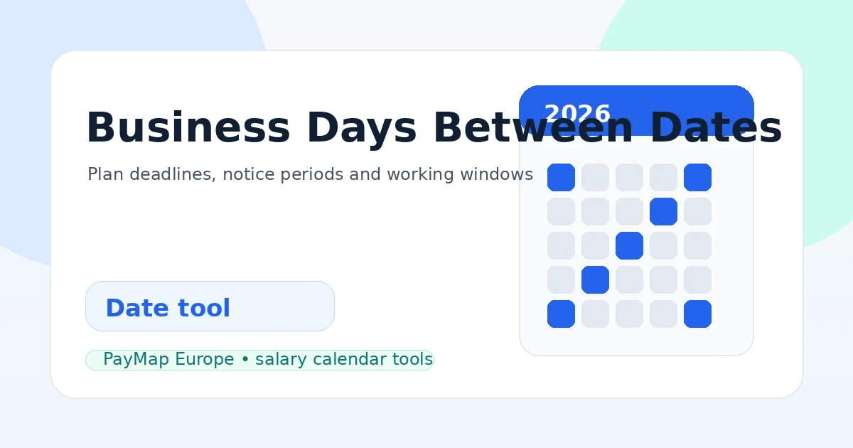 Business Days Between Dates Calculator 2026 dashboard