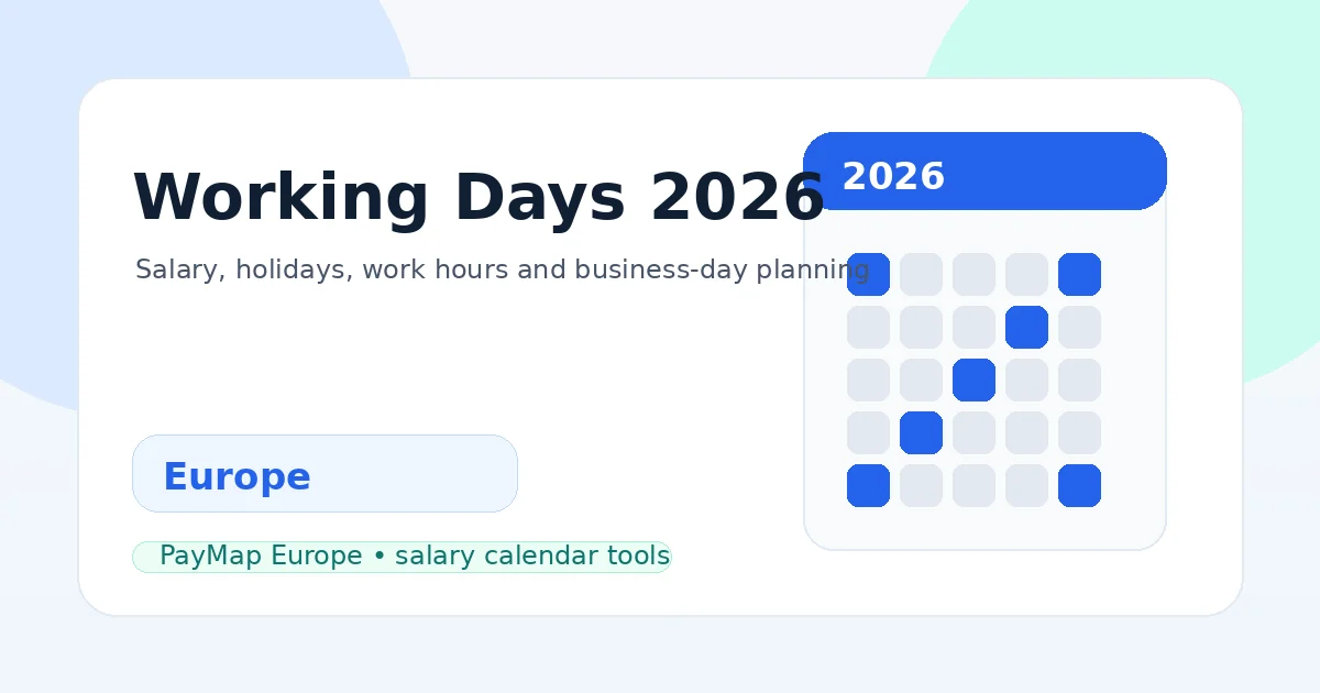 Working days and salary calendar dashboard for Europe